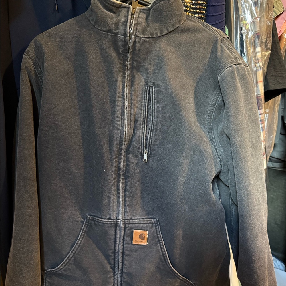 Carhartt Black High-Collar, Sherpa Lined Duck Coat